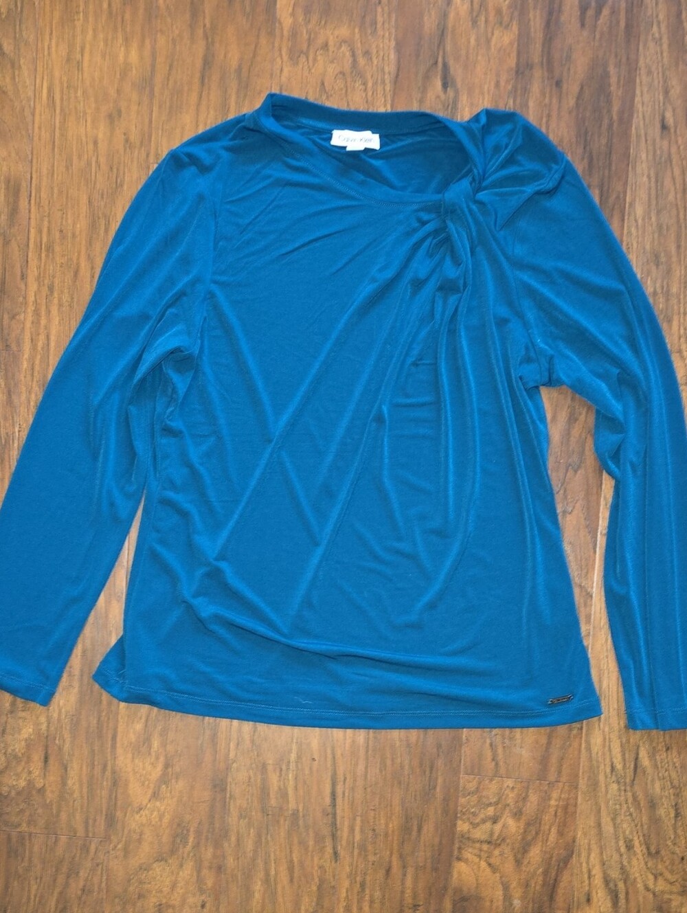 Calvin Klein Teal  Long Sleeve Twist-Neck Top